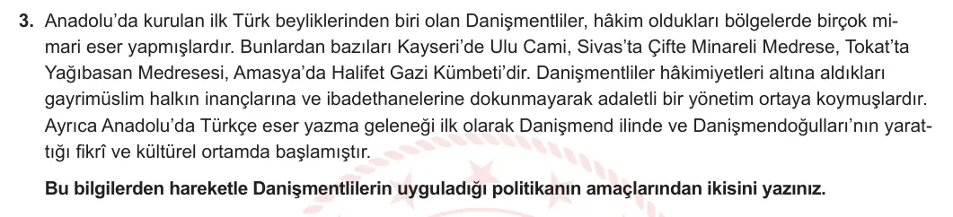 10. Sınıf Tarih 2023-2024 1. Dönem 1. Yazılı 2. Bölüm 3. Soru görseli