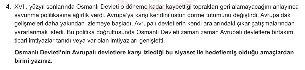 11. Sınıf Tarih 2023-2024 1. Dönem 1. Yazılı 1. Bölüm 4. Soru görseli