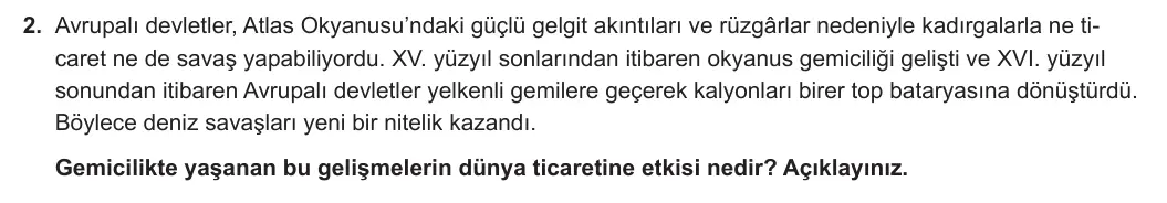 11. Sınıf Tarih 2023-2024 1. Dönem 1. Yazılı 2. Bölüm 2. Soru görseli