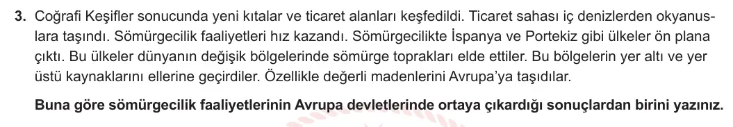 11. Sınıf Tarih 2023-2024 1. Dönem 1. Yazılı 2. Bölüm 3. Soru görseli