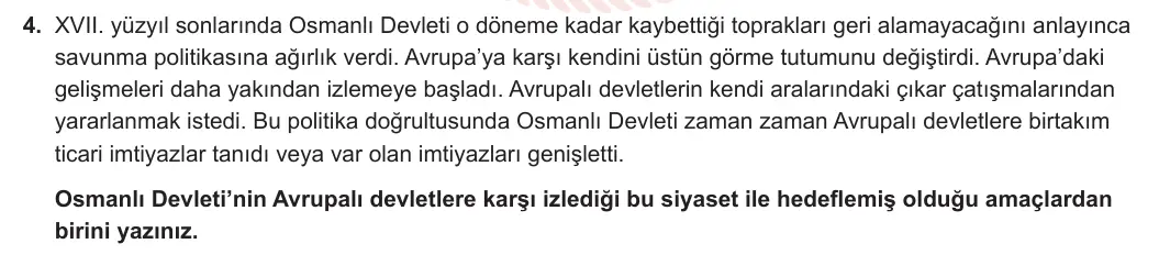 11. Sınıf Tarih 2023-2024 1. Dönem 1. Yazılı 2. Bölüm 4. Soru görseli