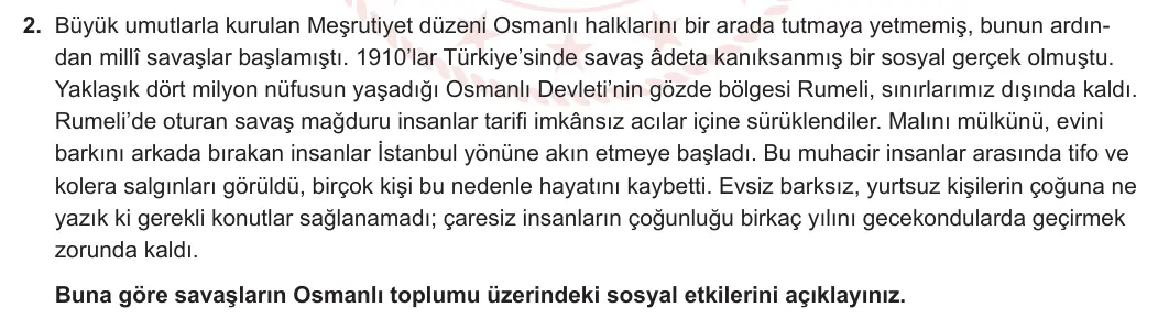 12. Sınıf T.C. İnkılap Tarihi ve Atatürkçülük 2023-2024 1. Dönem 1. Yazılı 1. Bölüm 2. Soru görseli
