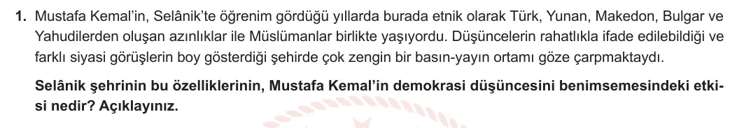 12. Sınıf T.C. İnkılap Tarihi ve Atatürkçülük 2023-2024 1. Dönem 1. Yazılı 2. Bölüm 1. Soru görseli