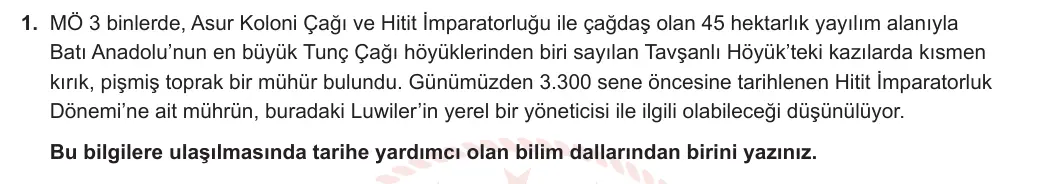 9. Sınıf Tarih 2023-2024 1. Dönem 1. Yazılı 1. Bölüm 1. Soru görseli