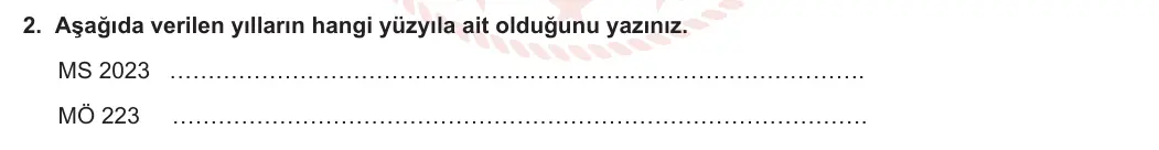9. Sınıf Tarih 2023-2024 1. Dönem 1. Yazılı 1. Bölüm 2. Soru görseli