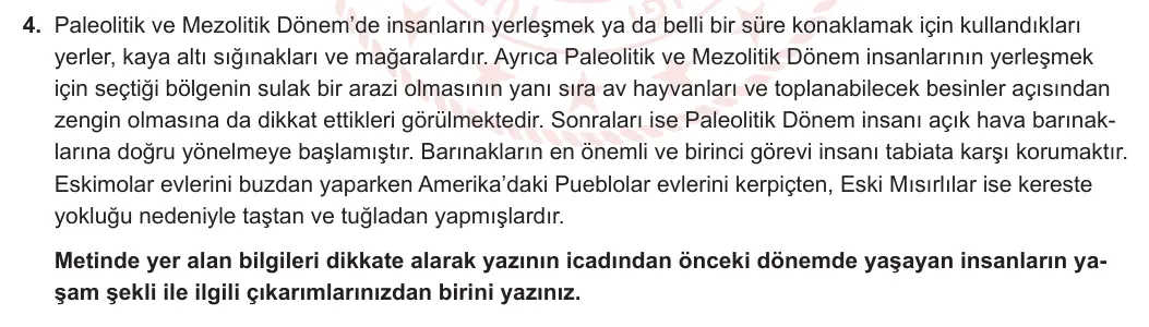 9. Sınıf Tarih 2023-2024 1. Dönem 1. Yazılı 1. Bölüm 4. Soru görseli