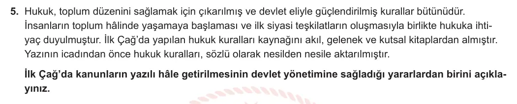 9. Sınıf Tarih 2023-2024 1. Dönem 1. Yazılı 1. Bölüm 5. Soru görseli