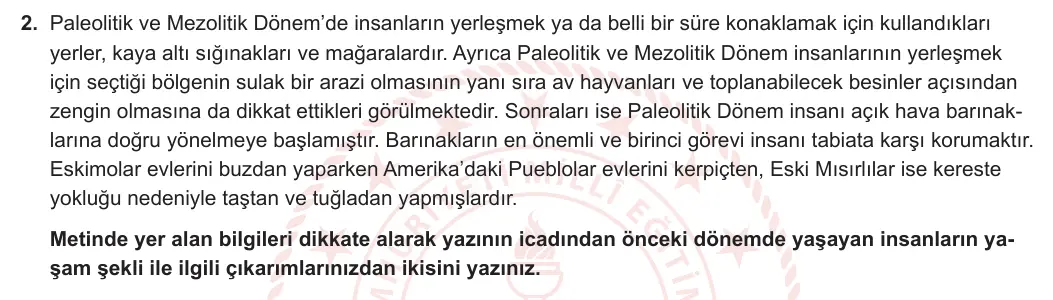 9. Sınıf Tarih 2023-2024 1. Dönem 1. Yazılı 2. Bölüm 2. Soru görseli