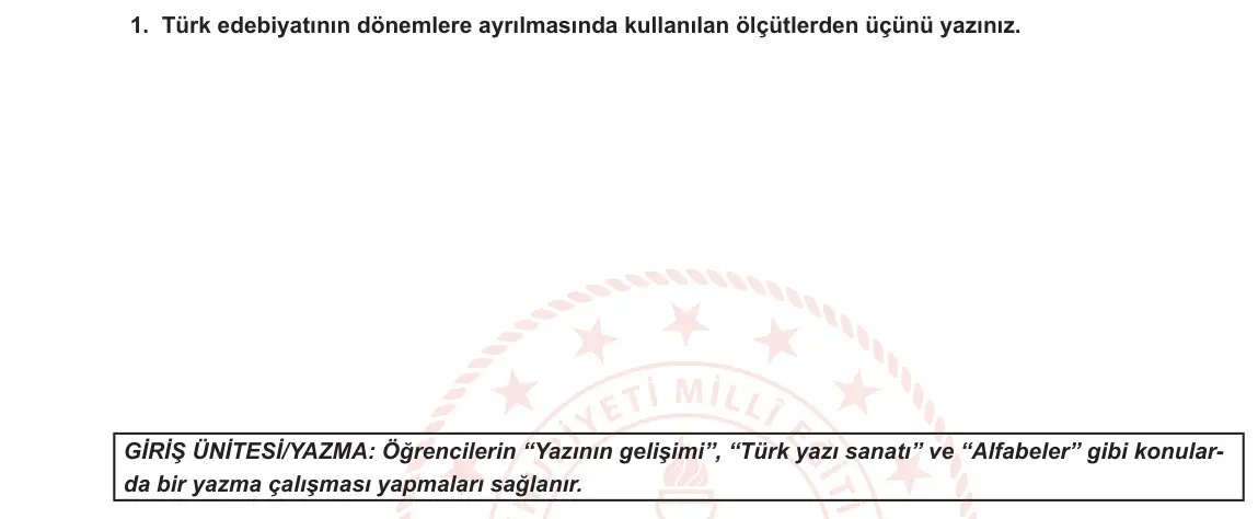 10. Sınıf Türk Dili ve Edebiyatı 2023-2024 1. Dönem 1. Yazılı 1. Bölüm 1. Soru görseli