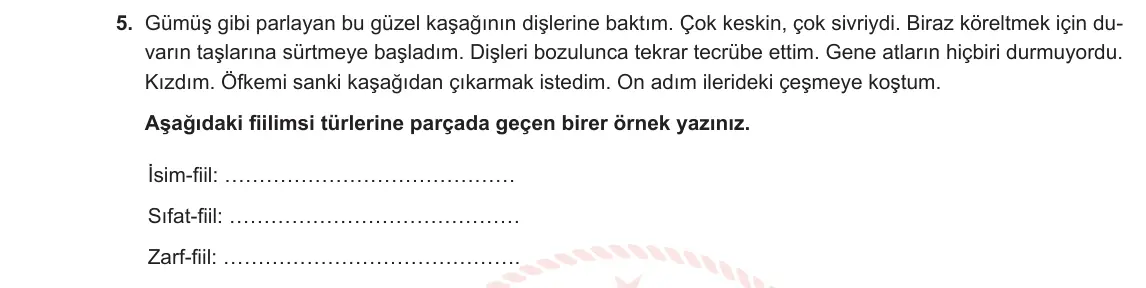 10. Sınıf Türk Dili ve Edebiyatı 2023-2024 1. Dönem 1. Yazılı 1. Bölüm 5. Soru görseli