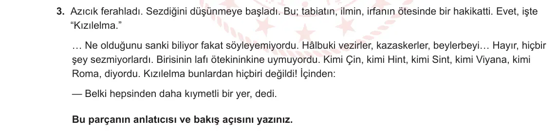 10. Sınıf Türk Dili ve Edebiyatı 2023-2024 1. Dönem 1. Yazılı 2. Bölüm 3. Soru görseli