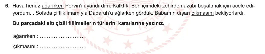 10. Sınıf Türk Dili ve Edebiyatı 2023-2024 1. Dönem 1. Yazılı 2. Bölüm 6. Soru görseli