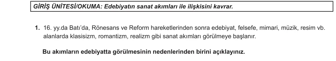11. Sınıf Türk Dili ve Edebiyatı 2023-2024 1. Dönem 1. Yazılı 1. Bölüm 1. Soru görseli