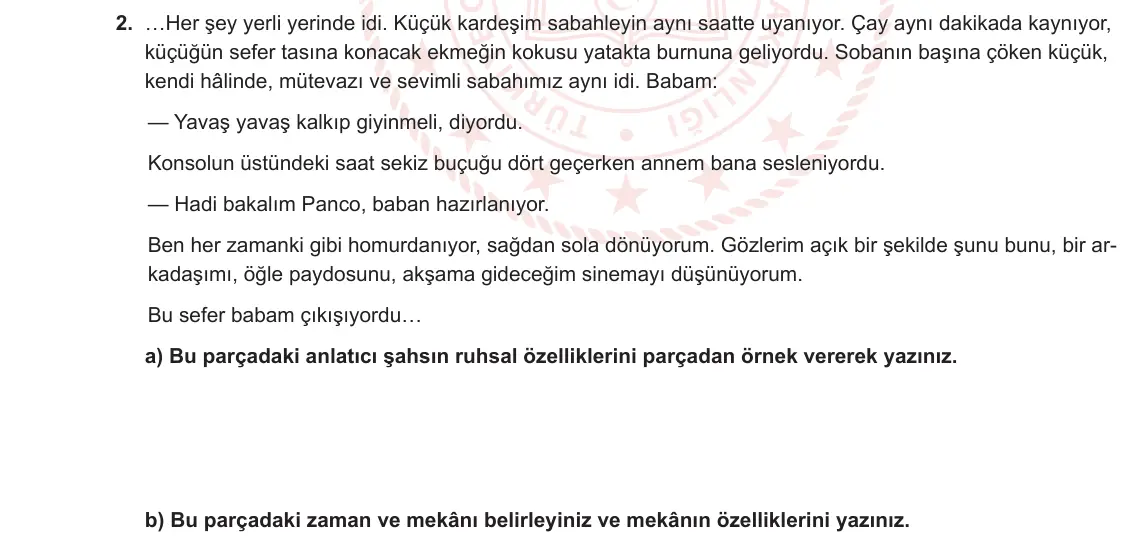 11. Sınıf Türk Dili ve Edebiyatı 2023-2024 1. Dönem 1. Yazılı 1. Bölüm 2. Soru görseli