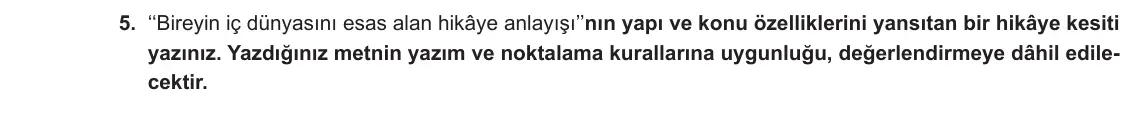 11. Sınıf Türk Dili ve Edebiyatı 2023-2024 1. Dönem 1. Yazılı 1. Bölüm 5. Soru görseli