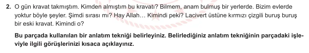 12. Sınıf Türk Dili ve Edebiyatı 2023-2024 1. Dönem 1. Yazılı 1. Bölüm 2. Soru görseli