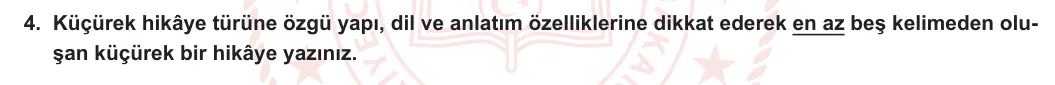 12. Sınıf Türk Dili ve Edebiyatı 2023-2024 1. Dönem 1. Yazılı 1. Bölüm 4. Soru görseli