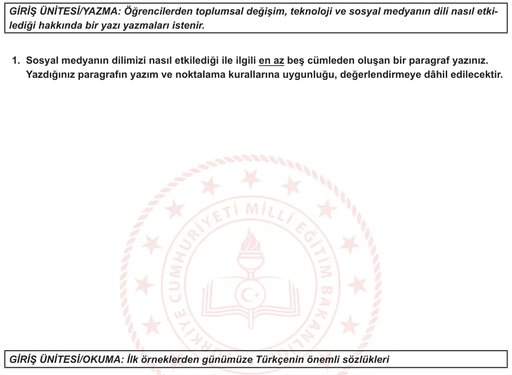 12. Sınıf Türk Dili ve Edebiyatı 2023-2024 1. Dönem 1. Yazılı 2. Bölüm 1. Soru görseli