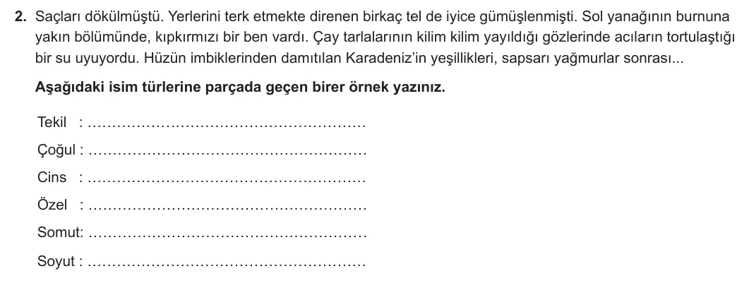 9. Sınıf Türk Dili ve Edebiyatı 2023-2024 1. Dönem 1. Yazılı 1. Bölüm 2. Soru görseli
