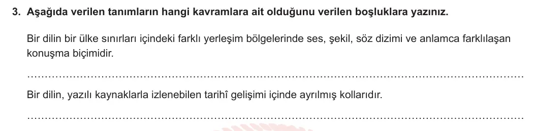9. Sınıf Türk Dili ve Edebiyatı 2023-2024 1. Dönem 1. Yazılı 2. Bölüm 3. Soru görseli