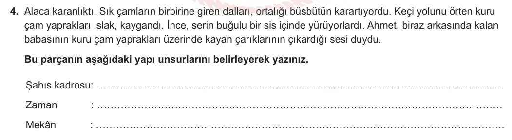 9. Sınıf Türk Dili ve Edebiyatı 2023-2024 1. Dönem 1. Yazılı 2. Bölüm 4. Soru görseli