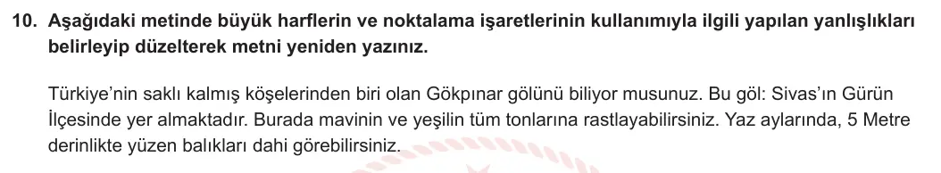 5. Sınıf Türkçe 2023-2024 1. Dönem 1. Yazılı 1. Bölüm 10. Soru görseli