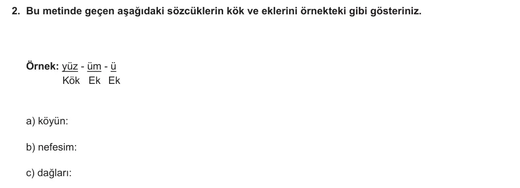 5. Sınıf Türkçe 2023-2024 1. Dönem 1. Yazılı 1. Bölüm 2. Soru görseli (2/2)