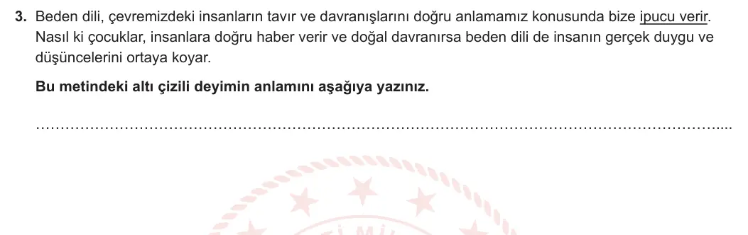 5. Sınıf Türkçe 2023-2024 1. Dönem 1. Yazılı 1. Bölüm 3. Soru görseli