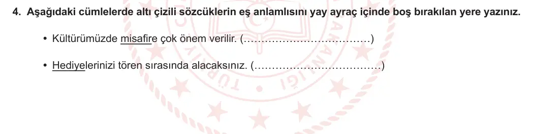 5. Sınıf Türkçe 2023-2024 1. Dönem 1. Yazılı 1. Bölüm 4. Soru görseli