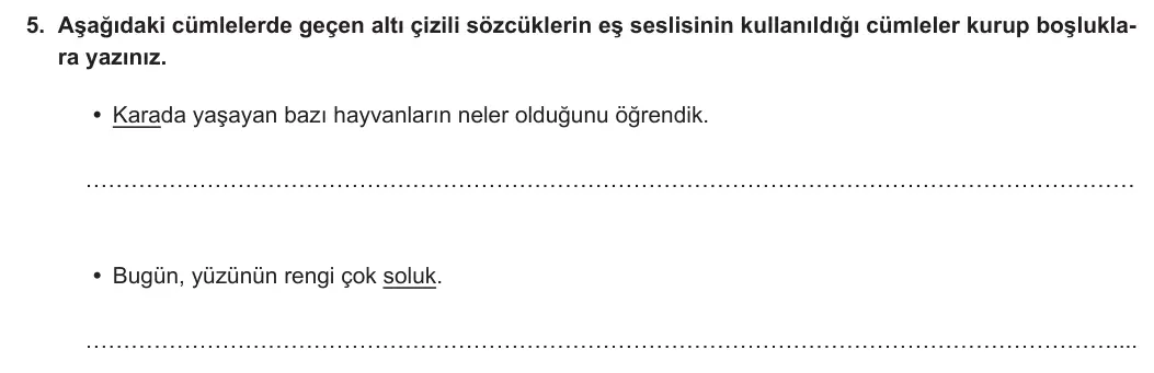 5. Sınıf Türkçe 2023-2024 1. Dönem 1. Yazılı 1. Bölüm 5. Soru görseli