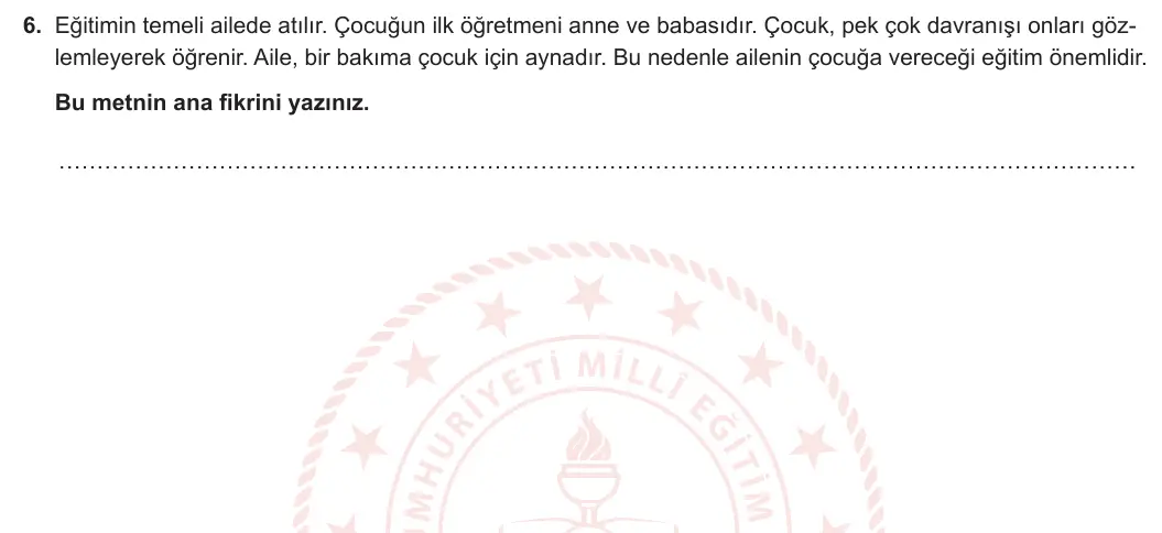 5. Sınıf Türkçe 2023-2024 1. Dönem 1. Yazılı 1. Bölüm 6. Soru görseli