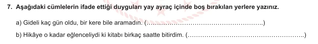 5. Sınıf Türkçe 2023-2024 1. Dönem 1. Yazılı 1. Bölüm 7. Soru görseli