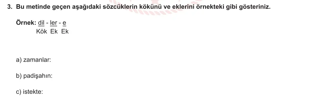 5. Sınıf Türkçe 2023-2024 1. Dönem 1. Yazılı 2. Bölüm 3. Soru görseli