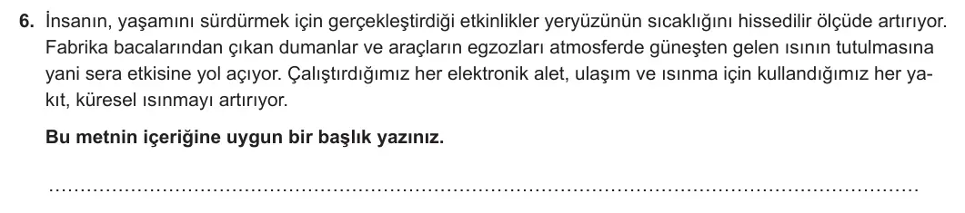 5. Sınıf Türkçe 2023-2024 1. Dönem 1. Yazılı 2. Bölüm 6. Soru görseli
