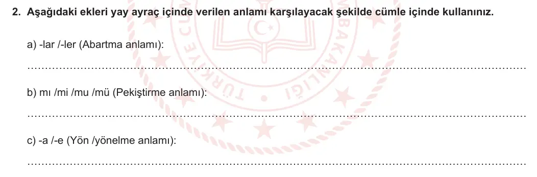 6. Sınıf Türkçe 2023-2024 1. Dönem 1. Yazılı 2. Bölüm 2. Soru (Anka Kuşu Yayınları) görseli