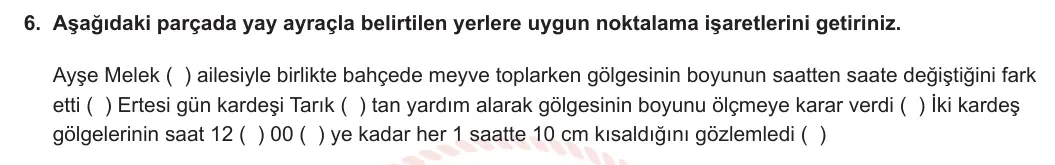6. Sınıf Türkçe 2023-2024 1. Dönem 1. Yazılı 2. Bölüm 6. Soru (Anka Kuşu Yayınları) görseli