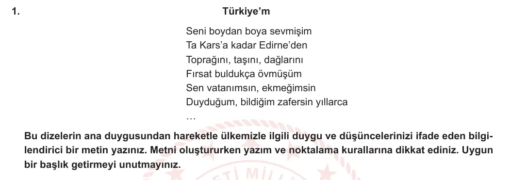 6. Sınıf Türkçe 2023-2024 1. Dönem 1. Yazılı 1. Bölüm 1. Soru (MEB Yayınları) görseli