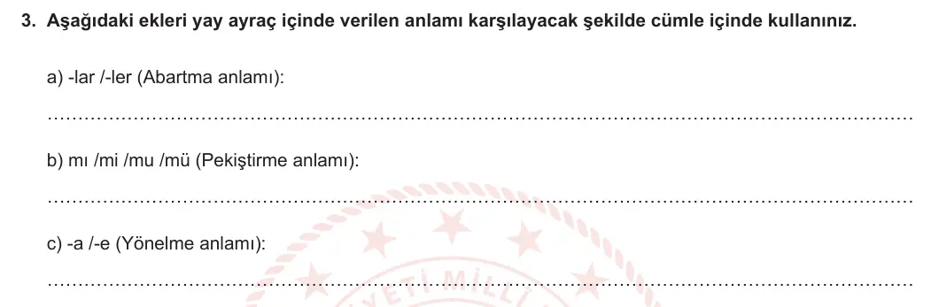 6. Sınıf Türkçe 2023-2024 1. Dönem 1. Yazılı 2. Bölüm 3. Soru (MEB Yayınları) görseli