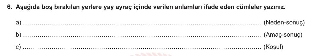 6. Sınıf Türkçe 2023-2024 1. Dönem 1. Yazılı 2. Bölüm 6. Soru (MEB Yayınları) görseli