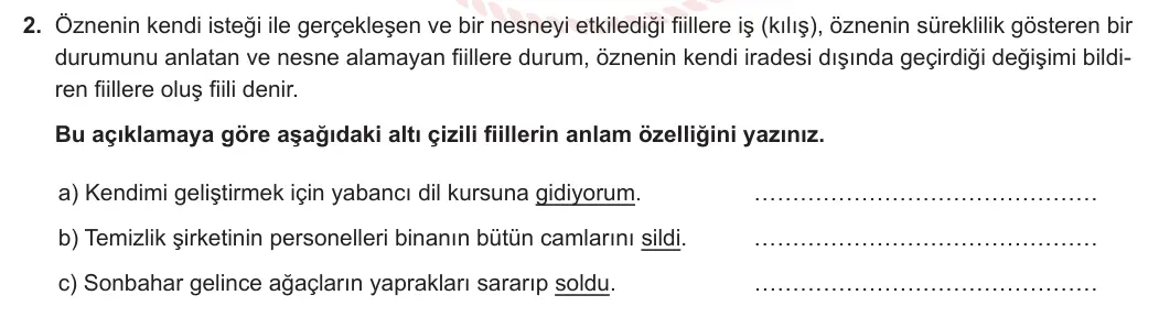 7. Sınıf Türkçe 2023-2024 1. Dönem 1. Yazılı 1. Bölüm 2. Soru görseli