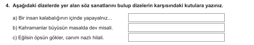 7. Sınıf Türkçe 2023-2024 1. Dönem 1. Yazılı 1. Bölüm 4. Soru görseli