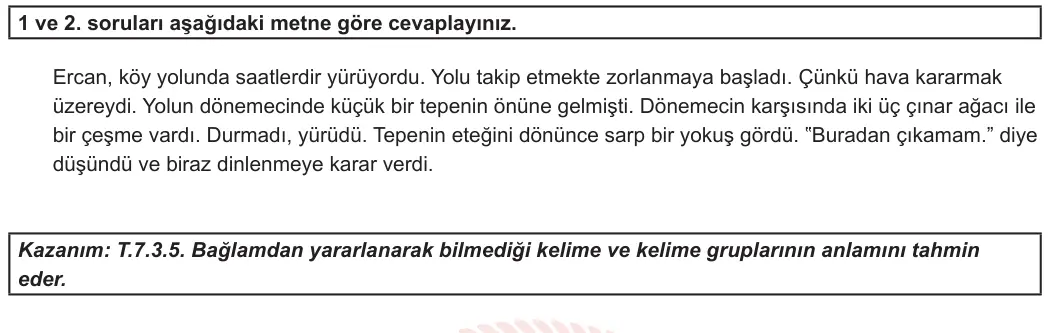 7. Sınıf Türkçe 2023-2024 1. Dönem 1. Yazılı 2. Bölüm 2. Soru görseli (1/2)