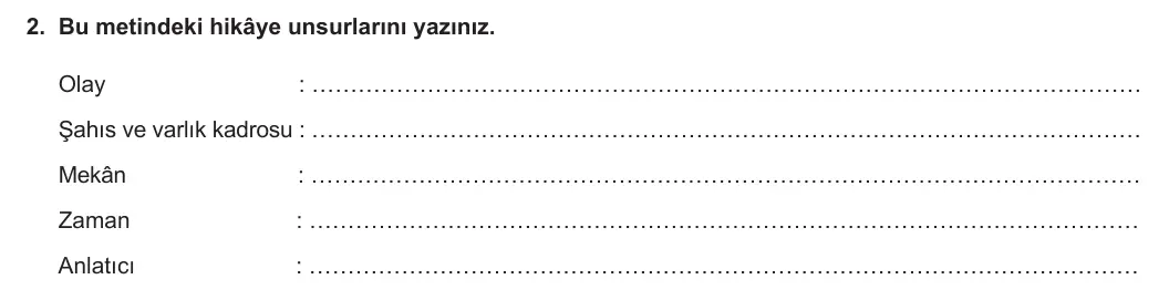 7. Sınıf Türkçe 2023-2024 1. Dönem 1. Yazılı 2. Bölüm 2. Soru görseli (2/2)