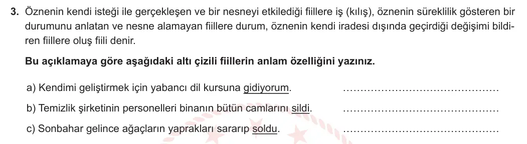7. Sınıf Türkçe 2023-2024 1. Dönem 1. Yazılı 2. Bölüm 3. Soru görseli
