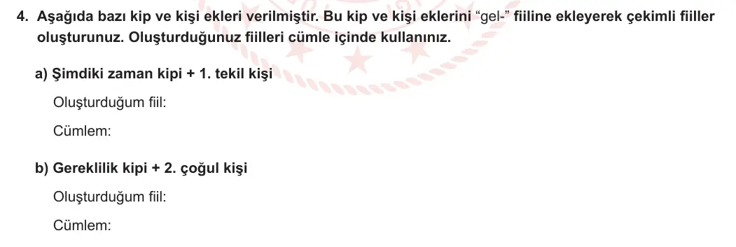 7. Sınıf Türkçe 2023-2024 1. Dönem 1. Yazılı 2. Bölüm 4. Soru görseli