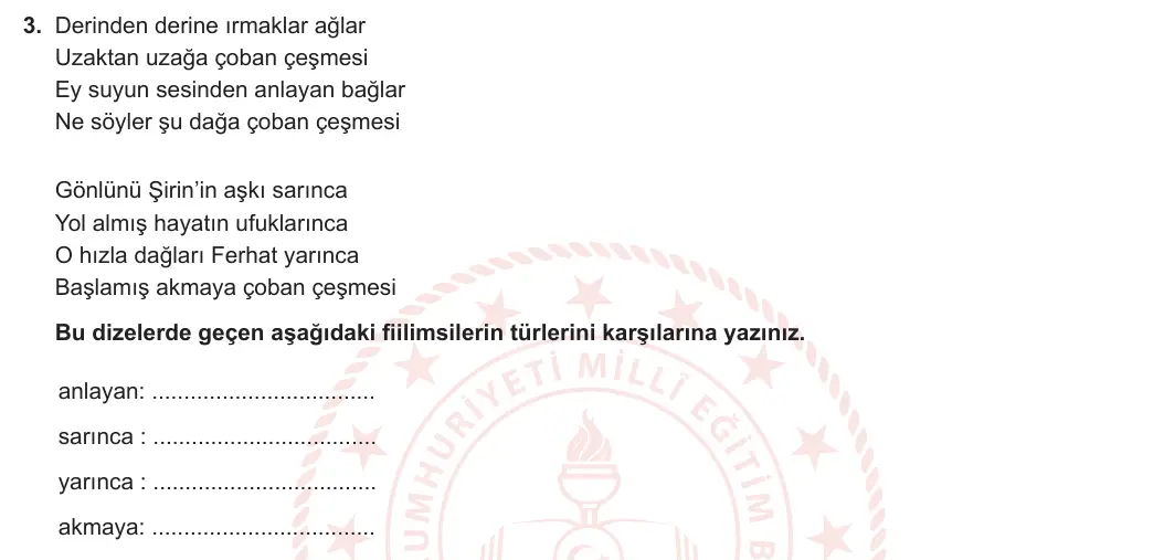 8. Sınıf Türkçe 2023-2024 1. Dönem 1. Yazılı 1. Bölüm 3. Soru (Ferman Yayınları) görseli