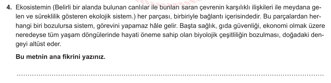 8. Sınıf Türkçe 2023-2024 1. Dönem 1. Yazılı 1. Bölüm 4. Soru (Ferman Yayınları) görseli