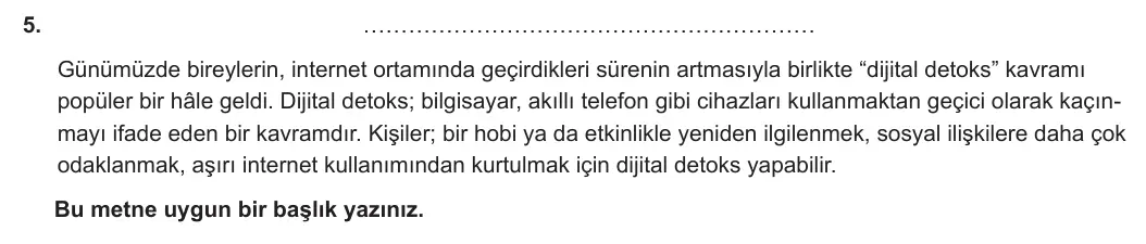 8. Sınıf Türkçe 2023-2024 1. Dönem 1. Yazılı 1. Bölüm 5. Soru (Ferman Yayınları) görseli