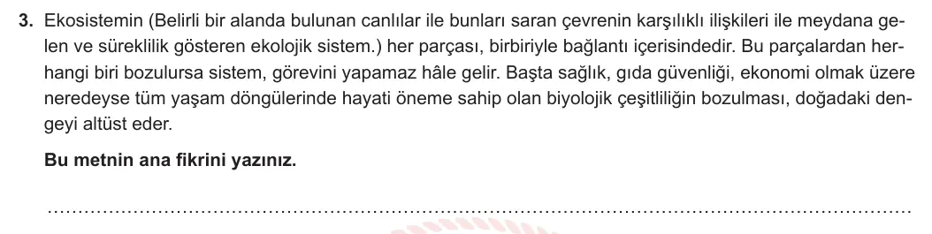 8. Sınıf Türkçe 2023-2024 1. Dönem 1. Yazılı 2. Bölüm 3. Soru (Ferman Yayınları) görseli