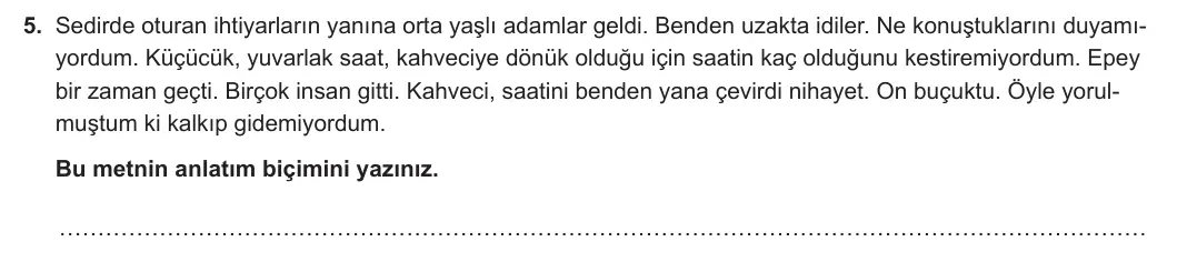 8. Sınıf Türkçe 2023-2024 1. Dönem 1. Yazılı 2. Bölüm 5. Soru (Ferman Yayınları) görseli